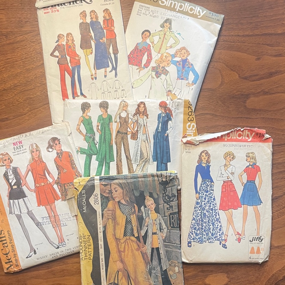 6 XS/S Vintage Sewing Patterns 1960s/70s Lot